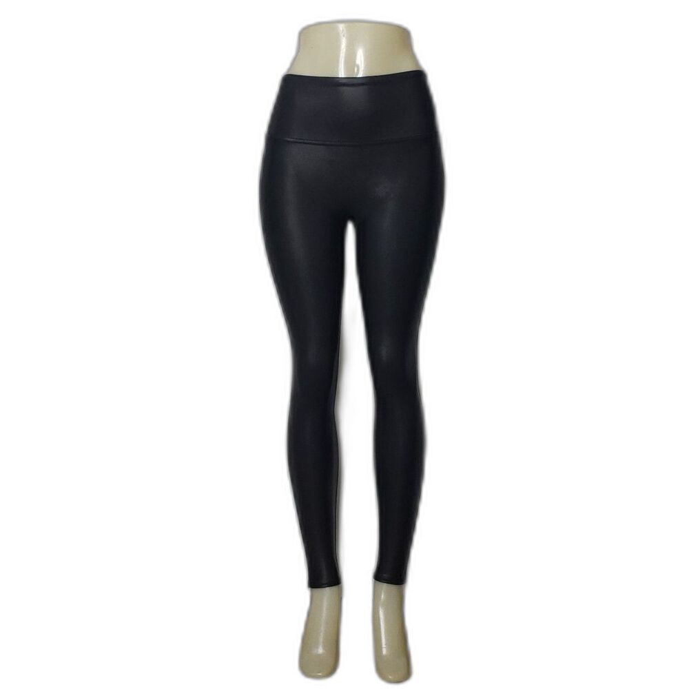 Spanx Black Faux Leather Body Shaping Slimming Leggings Womens Size Medium